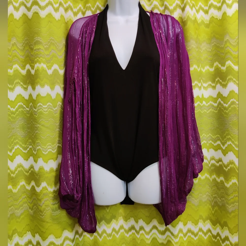 Sheer Vintage Plum Batwing Style Cover-up With Shimmer - Picture 1 of 6